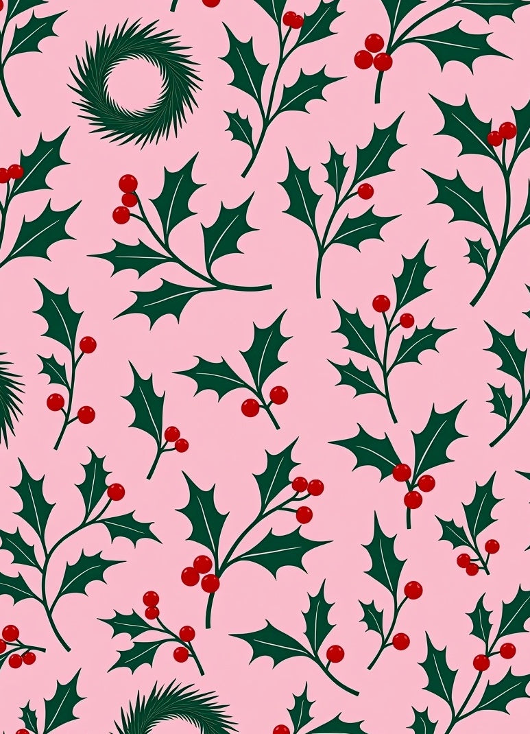 Pink Holly Berry Sprig Wreath Rug