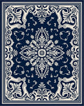 Classic Navy Floral Medallion Mandala Rug