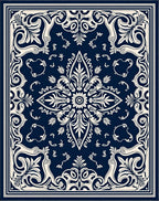 Classic Navy Floral Medallion Mandala Rug
