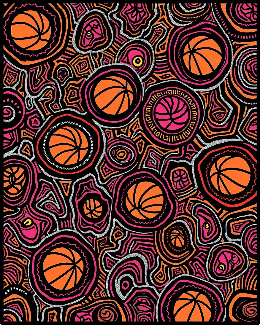 Colorful Basketball Circles Abstract Art Rug