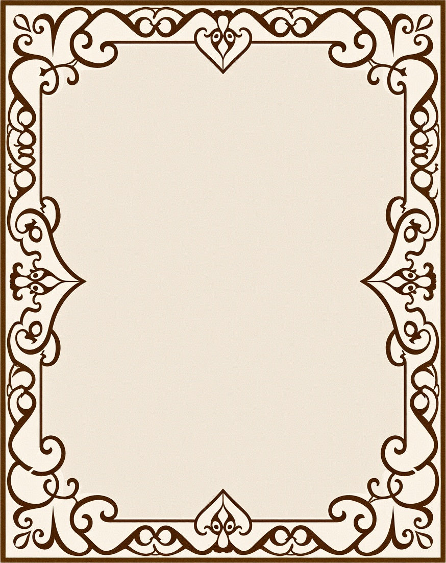 Ornate Cream Brown Scrollwork Border Rug