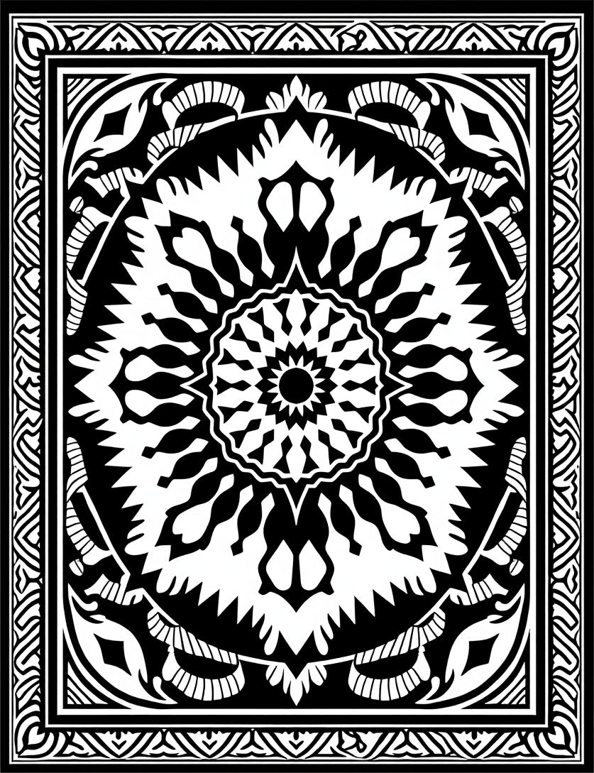 Bold Black Radiant Medallion Art Rug