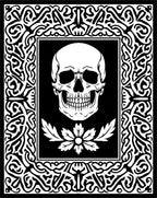 Monochromatic Skull Floral Border Rug