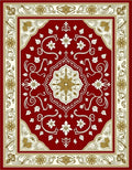 Rich Red Golden Floral Medallion Border Rug