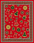 Red Holiday Bell Ornament Tree Snowflakes Rug