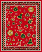 Red Holiday Bell Ornament Tree Snowflakes Rug