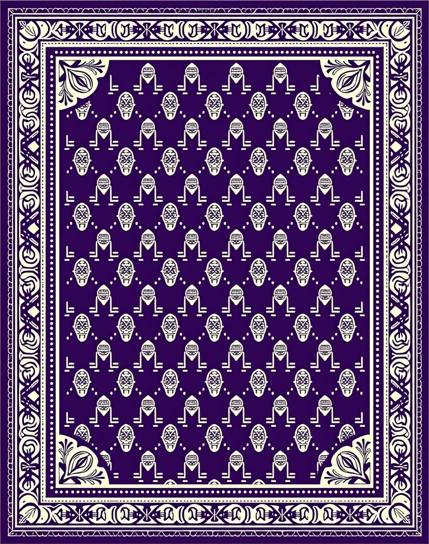 Deep Purple Cream Tribal Mask Rug