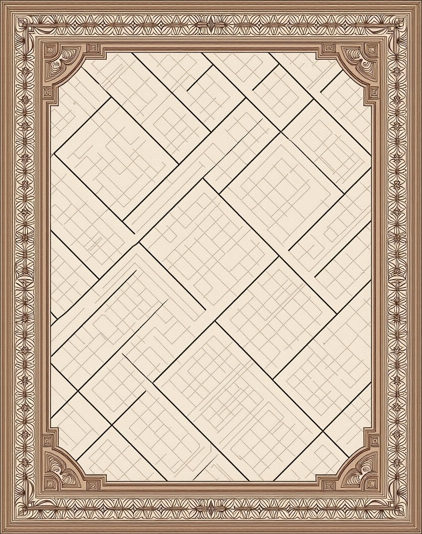 Subtle Beige Linear Geometric Border Rug