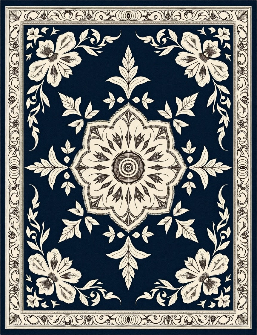 Elaborate Navy Floral Bloom Rug