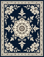 Elaborate Navy Floral Bloom Rug