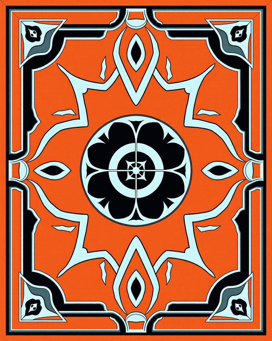 Vivid Orange Geometric Floral Medallion Rug