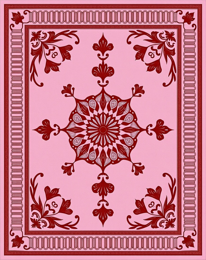 Crimson Floral Medallion Pink Rug