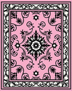 Soft Pink Black Floral Medallion Rug