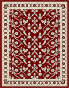 Crimson Cream Floral Vine Border Rug