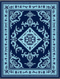 Navy Cyan Vintage Floral Medallion Rug
