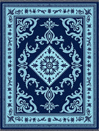 Navy Cyan Vintage Floral Medallion Rug