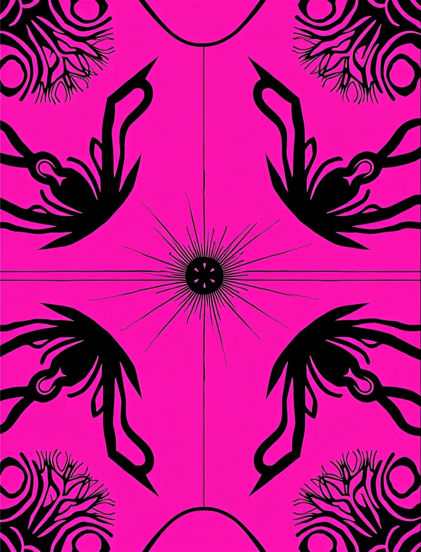 Vibrant Pink Black Celestial Flower Radiance Rug