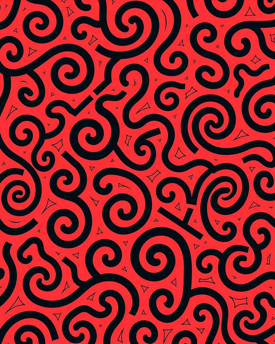 Bold Red Swirling Ribbon Rug