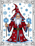 Mystical Snow Wizard Red Blue Snowflakes Rug