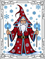 Mystical Snow Wizard Red Blue Snowflakes Rug