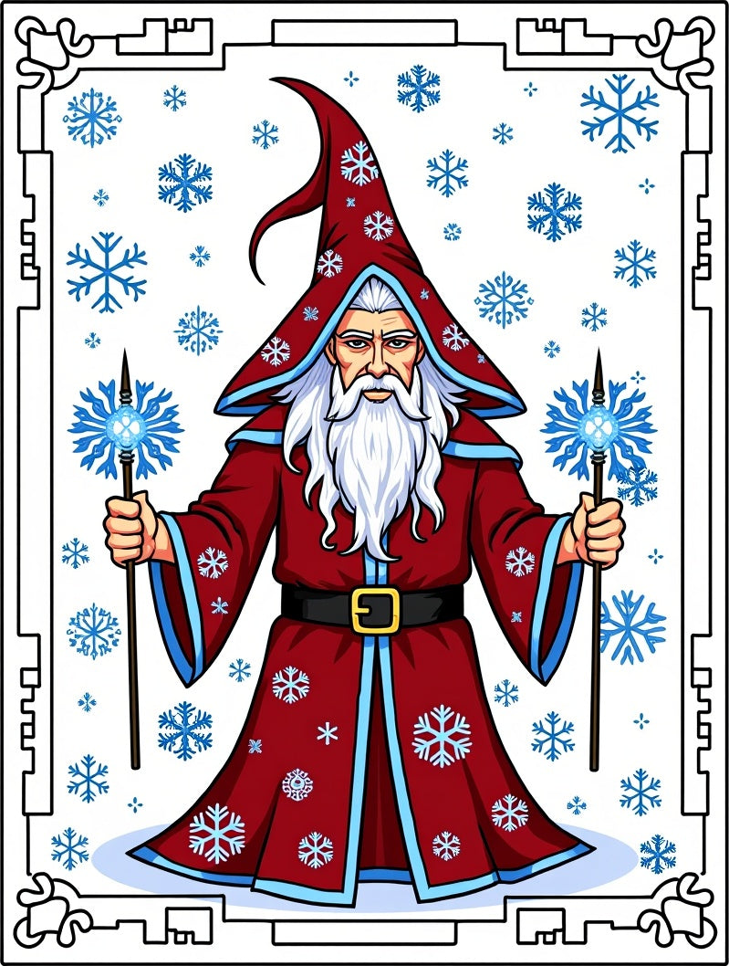 Mystical Snow Wizard Red Blue Snowflakes Rug