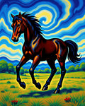 Vibrant Horse Galloping Under Swirling Sky Rug