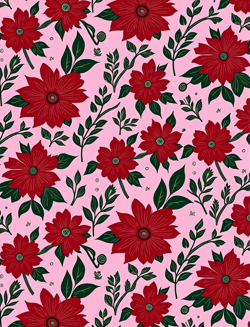 Bold Red Floral Garden with Leaves Rug
