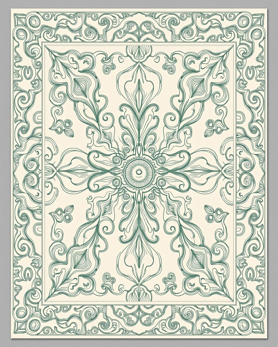 Classic Teal Scrollwork Medallion Rug