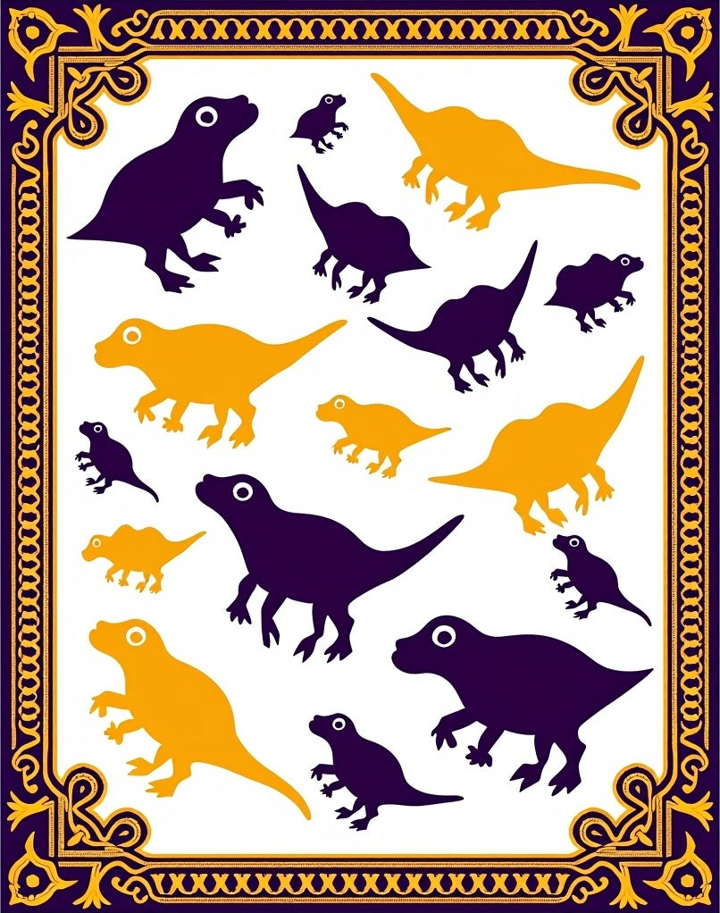 Purple Gold Dinosaur Scatter Rug
