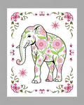 Pink Floral Elephant Whimsical Garden Rug