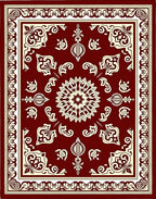 Crimson Cream Floral Medallion Border Rug