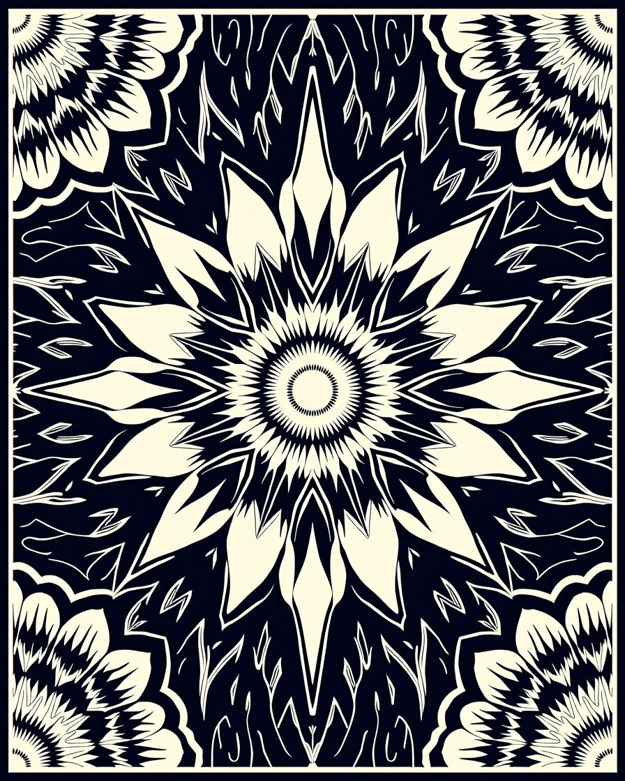 Black Ivory Intricate Floral Mandala Rug