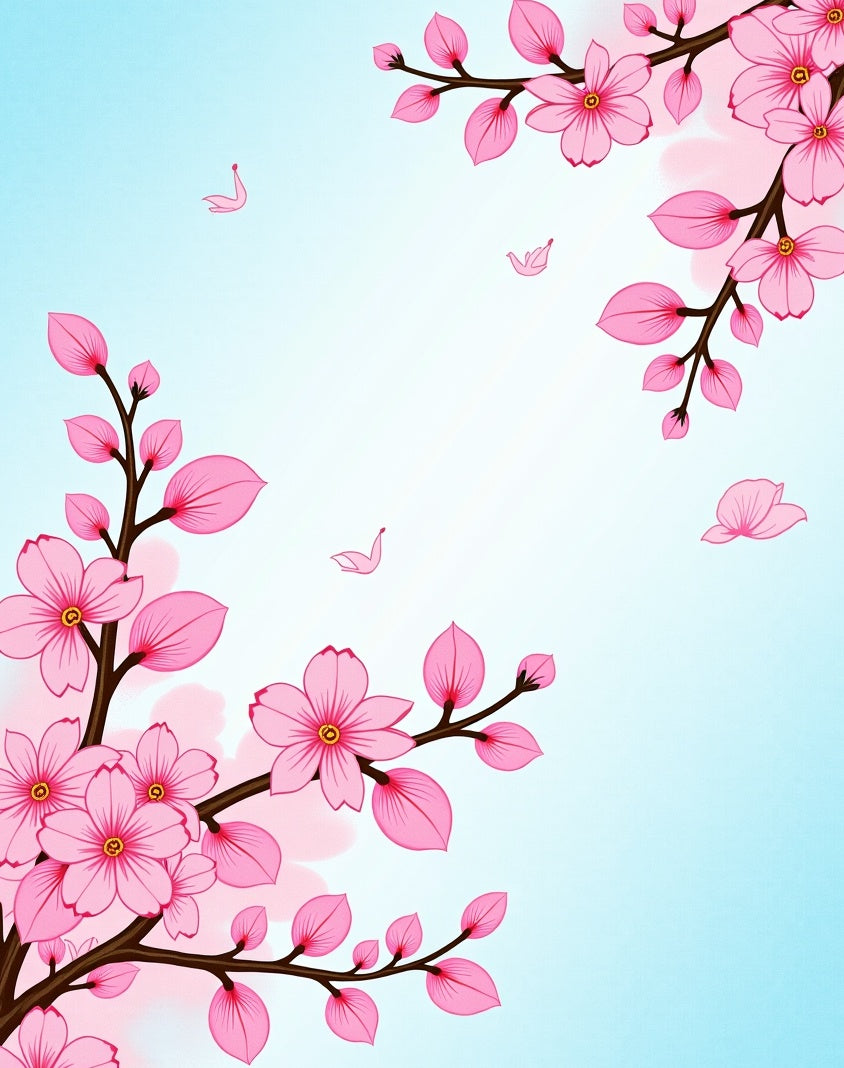 Pink Cherry Blossom Branches With Petals Rug