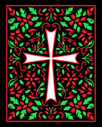 Floral Cross Red Green Black Icon Rug