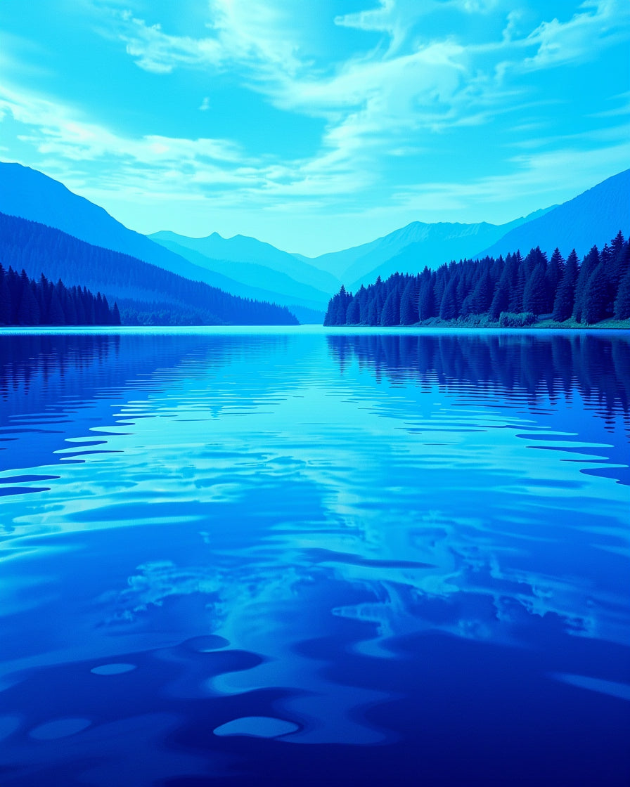 Serene Blue Mountain Lake Reflection Rug