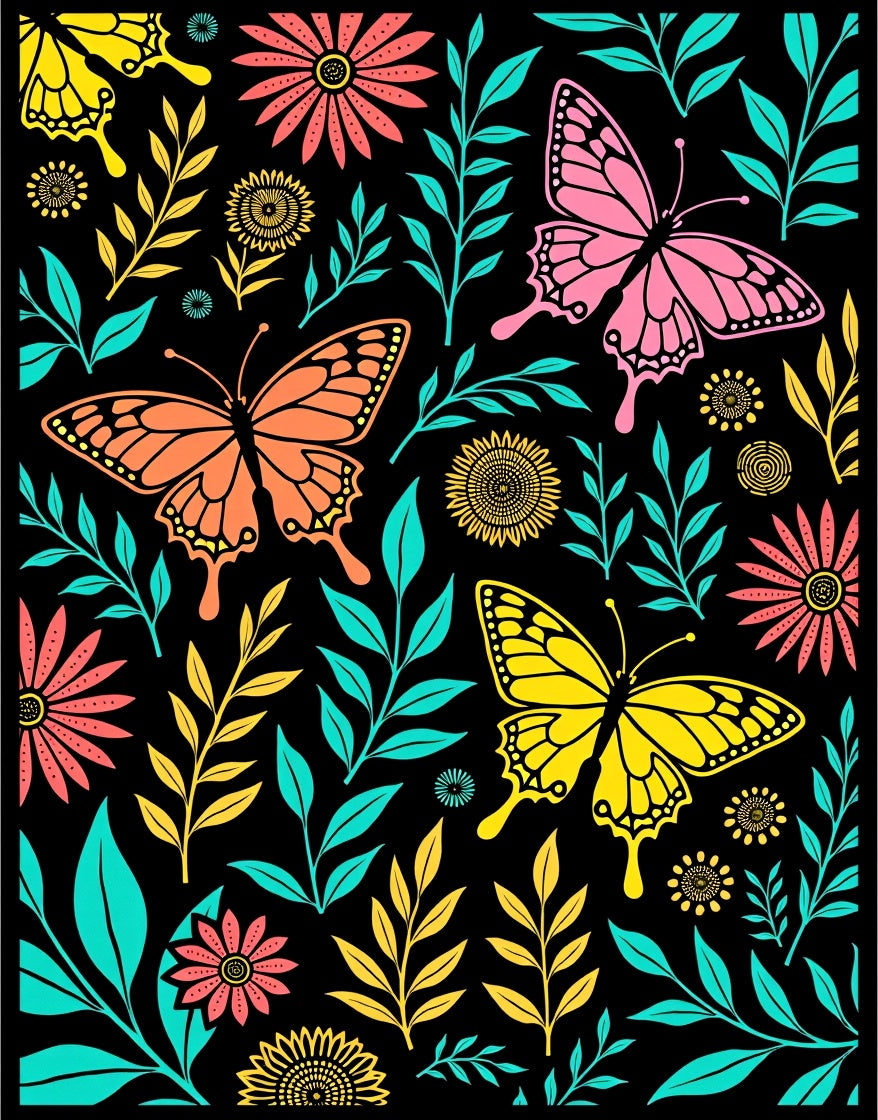 Colorful Butterfly and Floral Garden Rug
