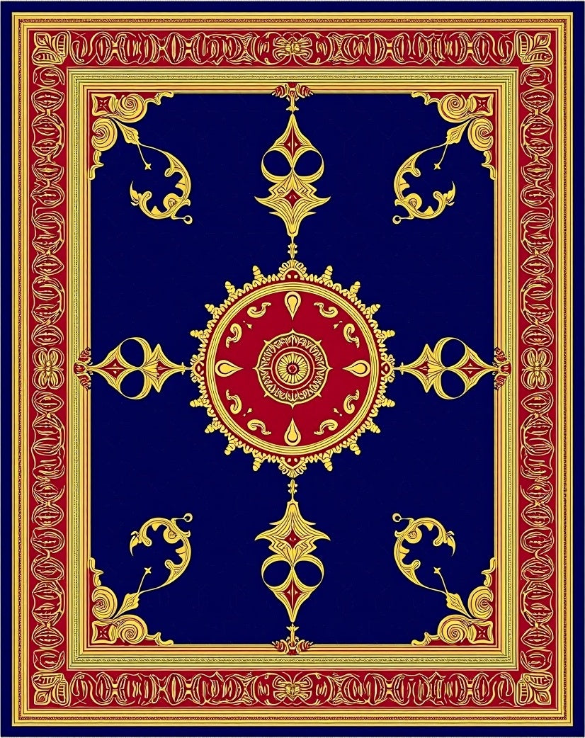 Royal Blue Red Gold Medallion Border Rug