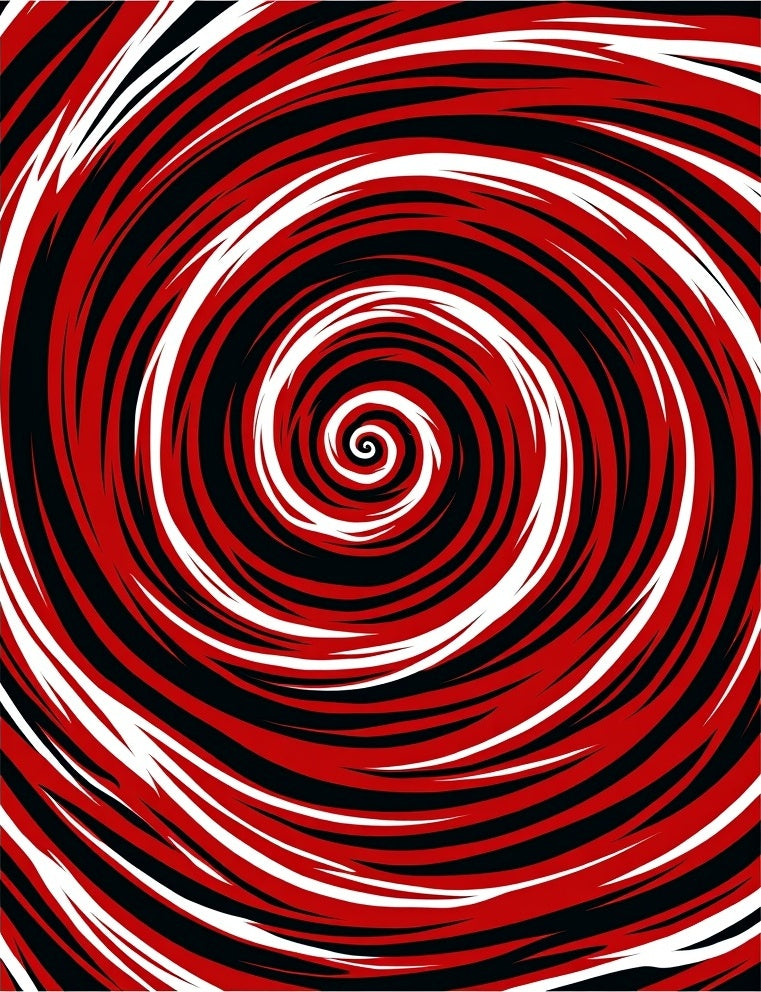 Bold Red White Swirl Concentric Rug