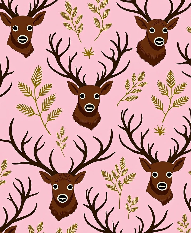 Whimsical Pink Deer and Fern Rug