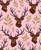 Whimsical Pink Deer and Fern Rug