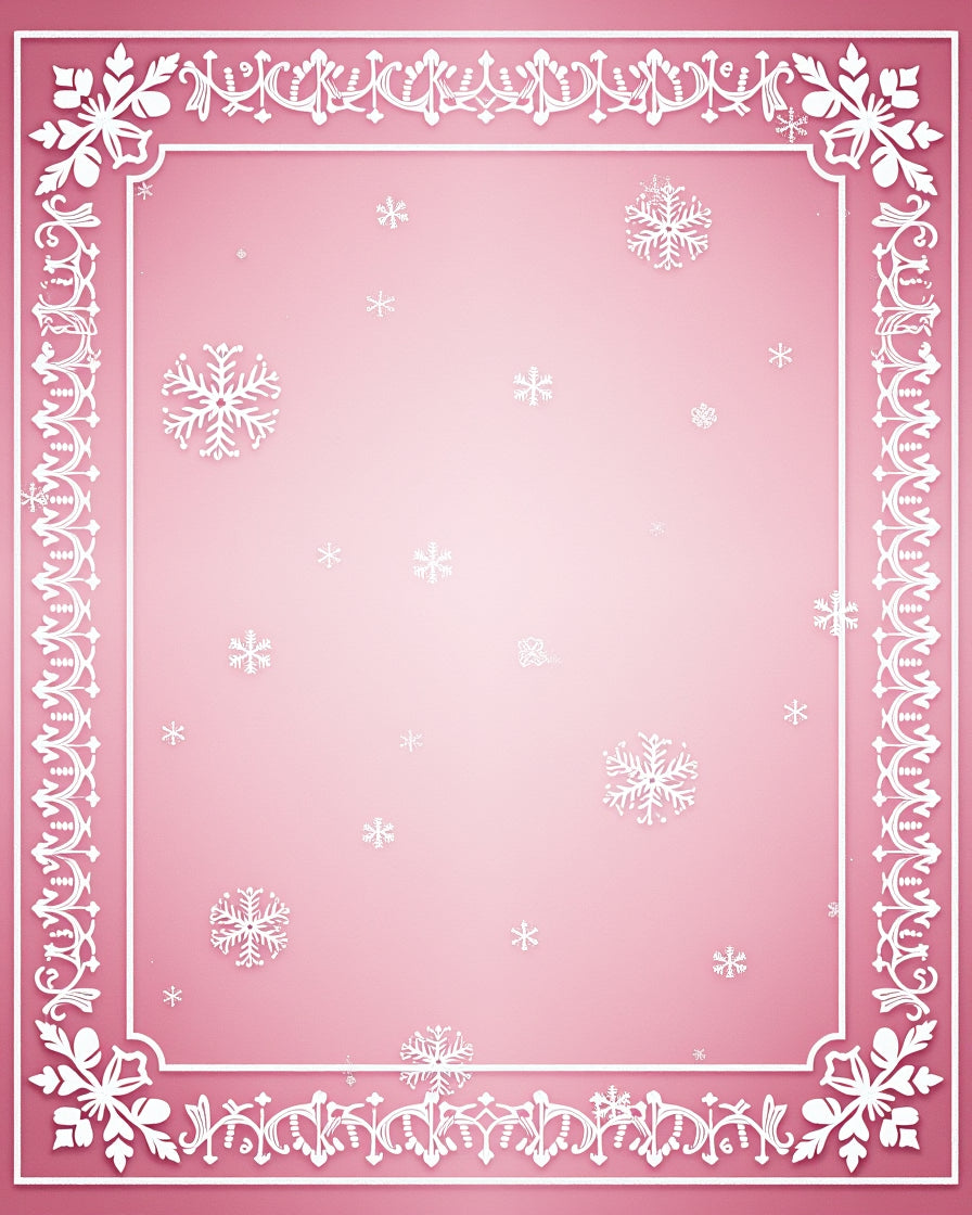 White Snowflake Pink Gradient Border Rug
