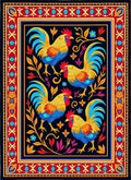 Vibrant Roosters Floral Border Rug