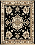Black Cream Elaborate Floral Medallion Rug