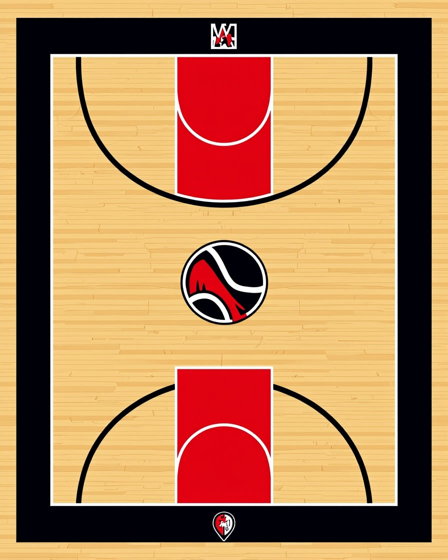 Red Black Court Wood Grain Rug