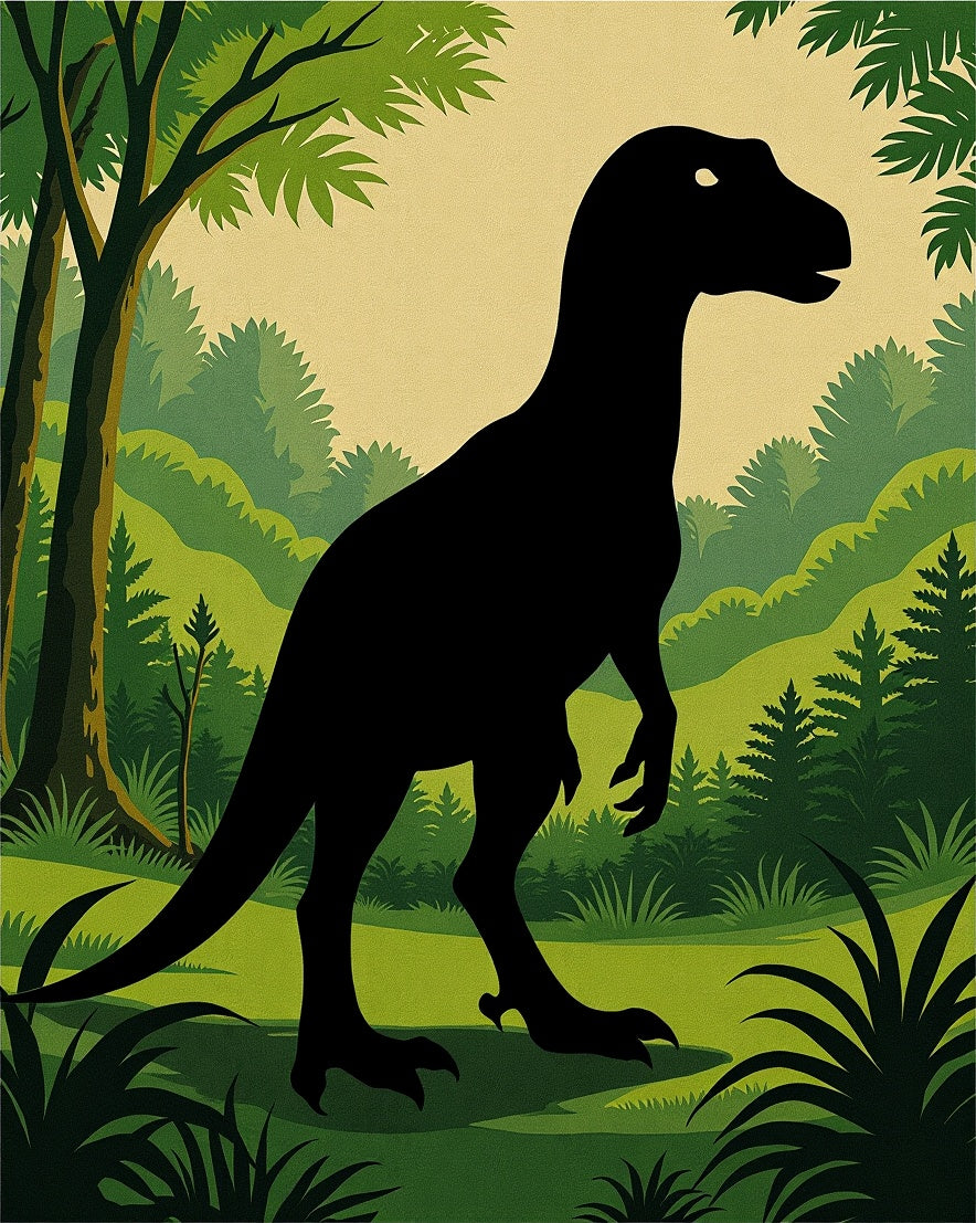 Prehistoric Black Dinosaur Forest Rug