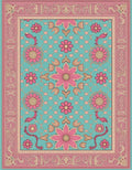 Vintage Teal Pink Floral Mandala Rug