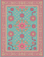 Vintage Teal Pink Floral Mandala Rug