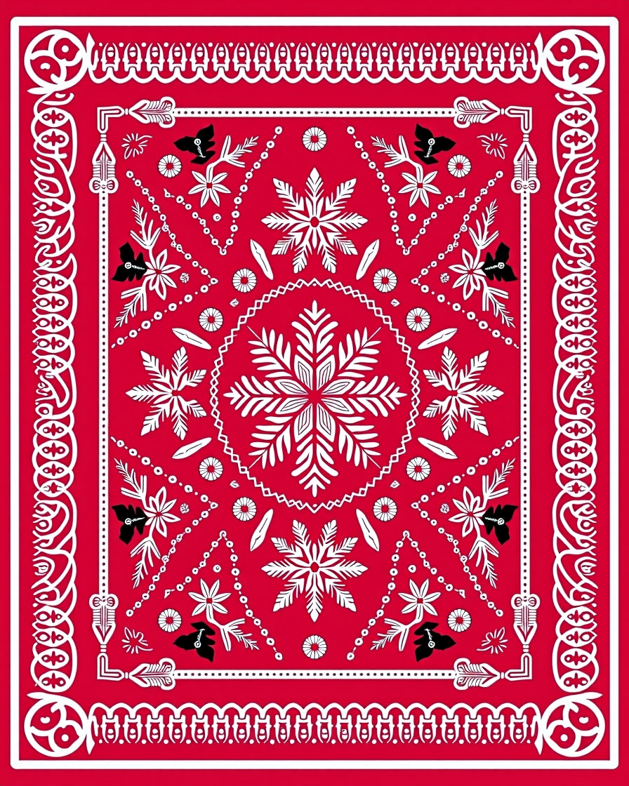 Red White Folk Snowflake Medallion Rug