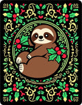 Festive Sloth Holly Berry Circle Rug