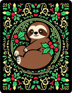 Festive Sloth Holly Berry Circle Rug